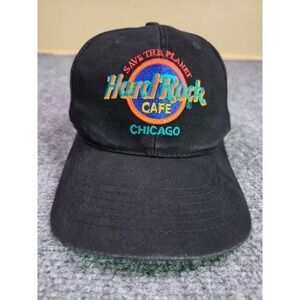 VTG 90s Hard Rock Cafe Hat Black Chicago Save The Planet Closed location Strap